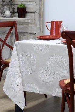 Baumwollstoff Dekostoff polsterfähig Ornamente natur weiß rot 155cm Breite