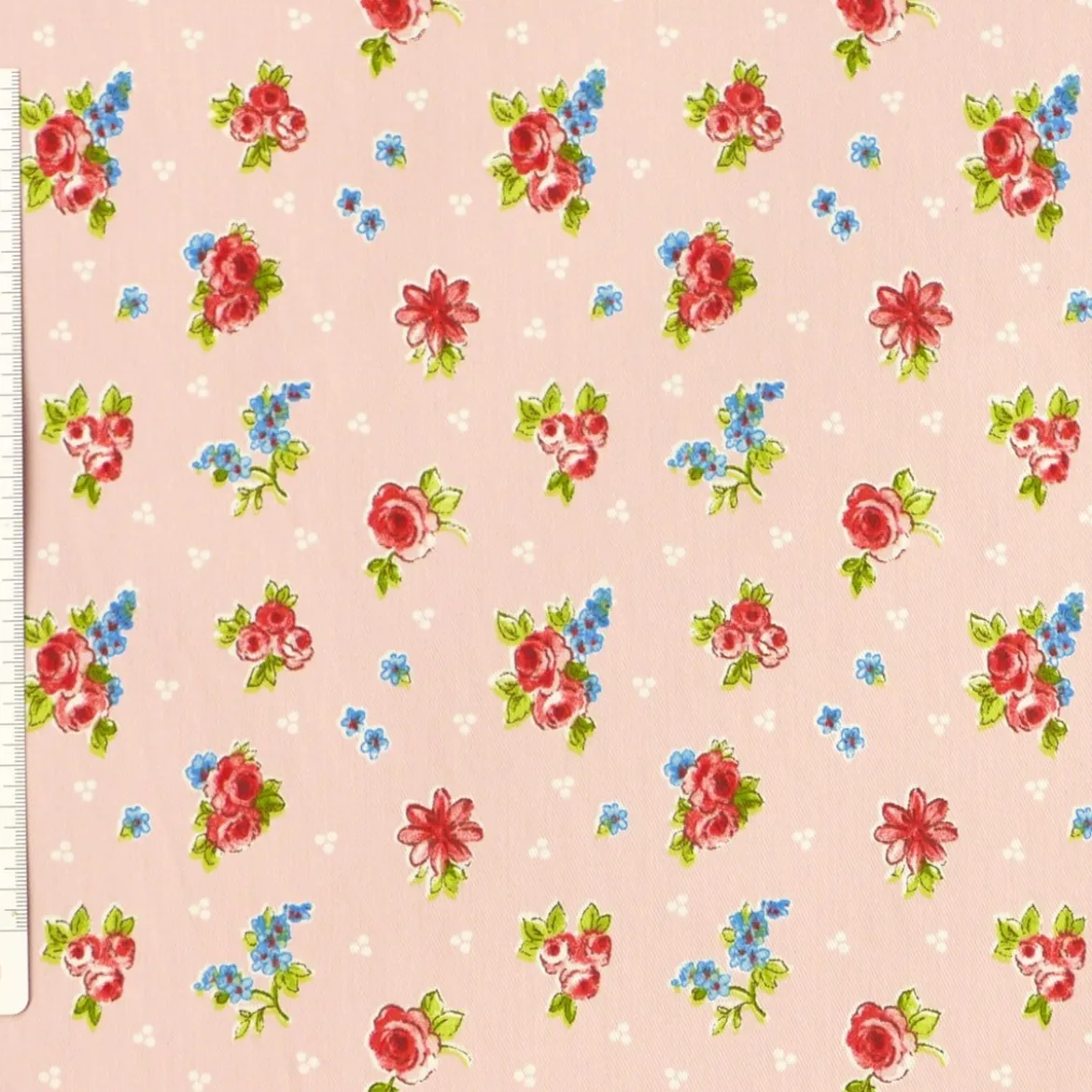Baumwollstoff Dekostoff rosa weiß Punkte mit Rosen