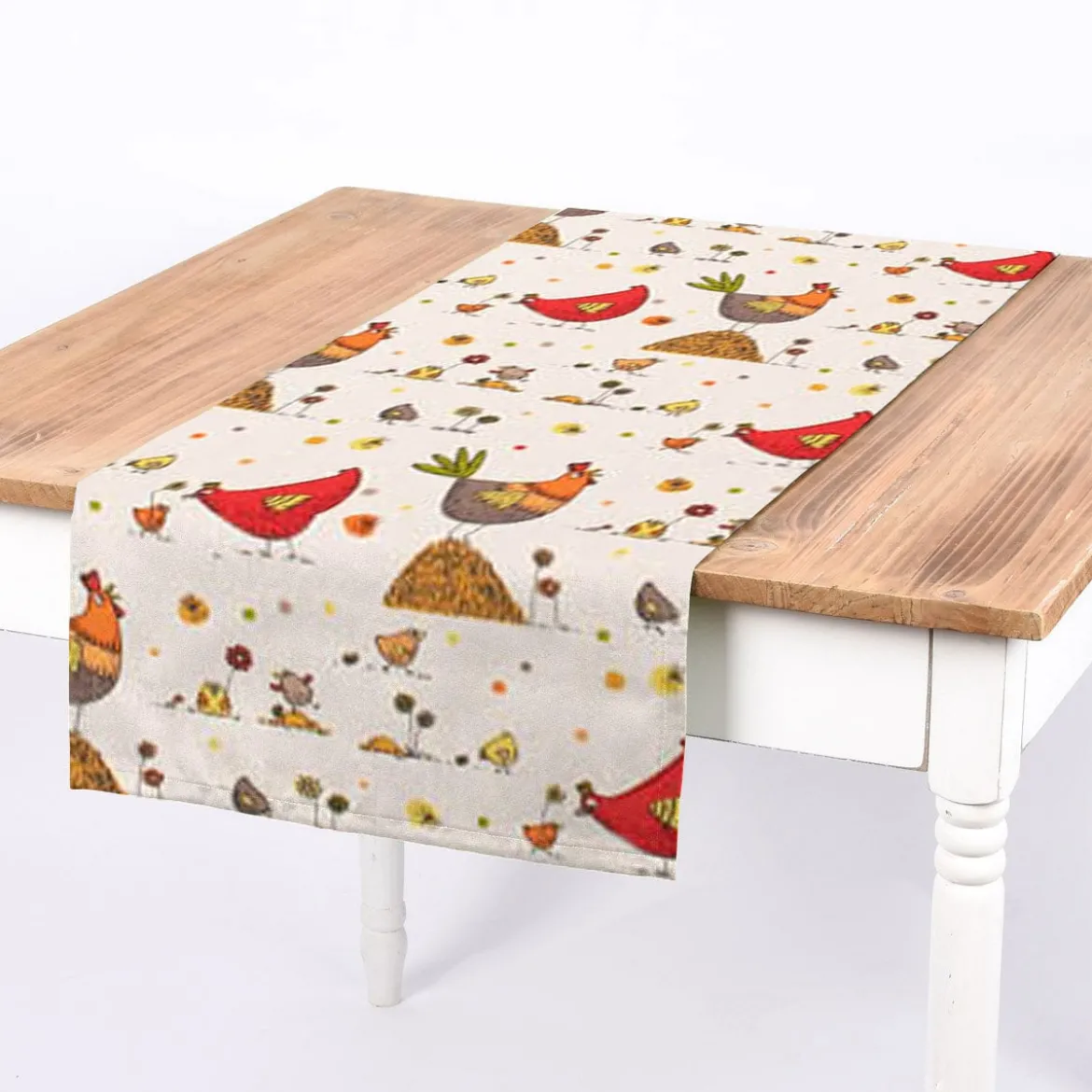 Baumwollstoff Dekostoff Zazou Hühner Hahn Küken beige rot 1,60m Breite