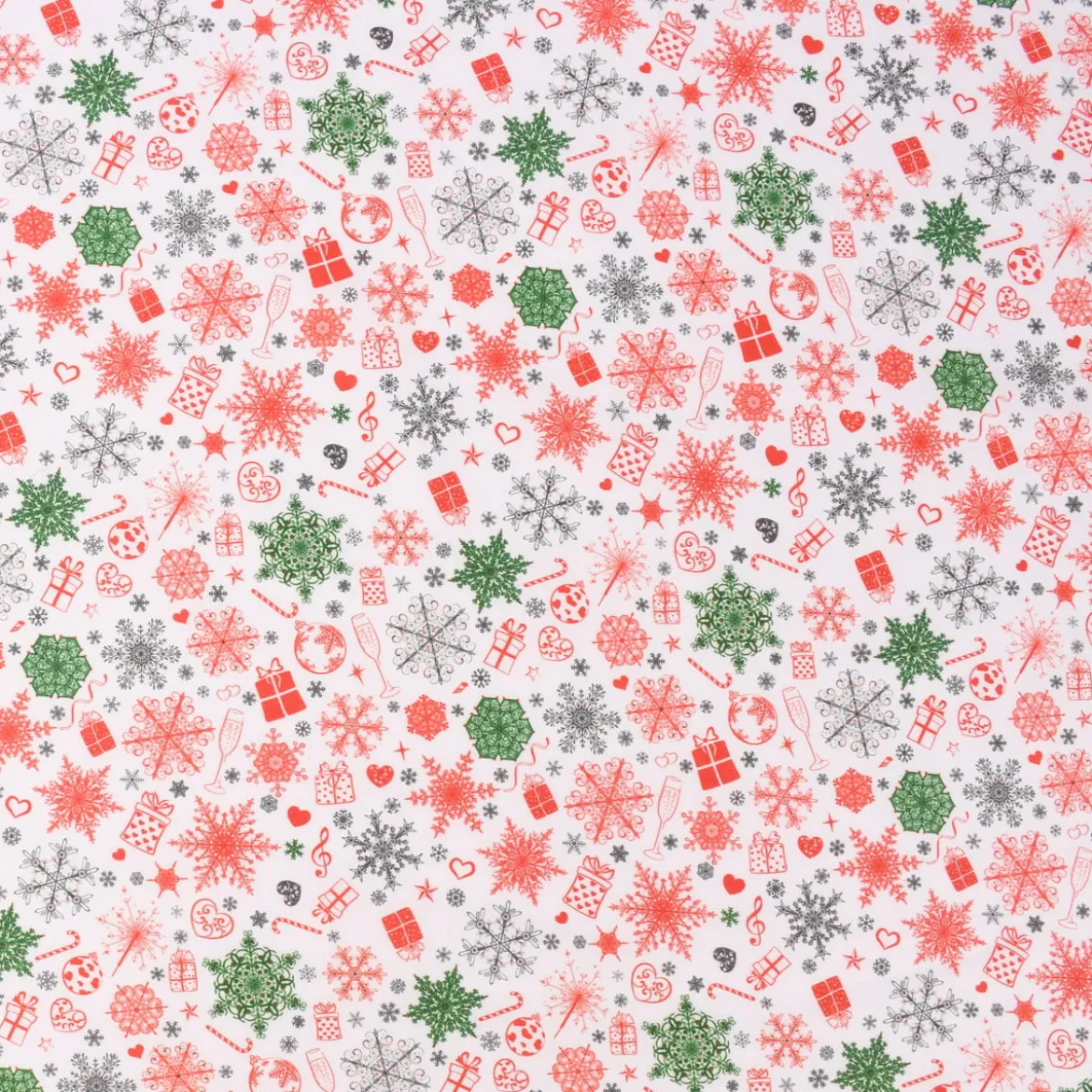 Baumwollstoff Digitaldruck Christmas Eiskristall Herz Geschenk weiß rot grün 1,50m Breite