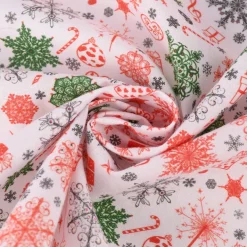 Baumwollstoff Digitaldruck Christmas Eiskristall Herz Geschenk weiß rot grün 1,50m Breite