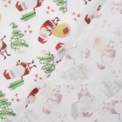 Baumwollstoff Digitaldruck Santa Claus Weihnachtsmann Christbaum weiß rot grün 1,50m Breite