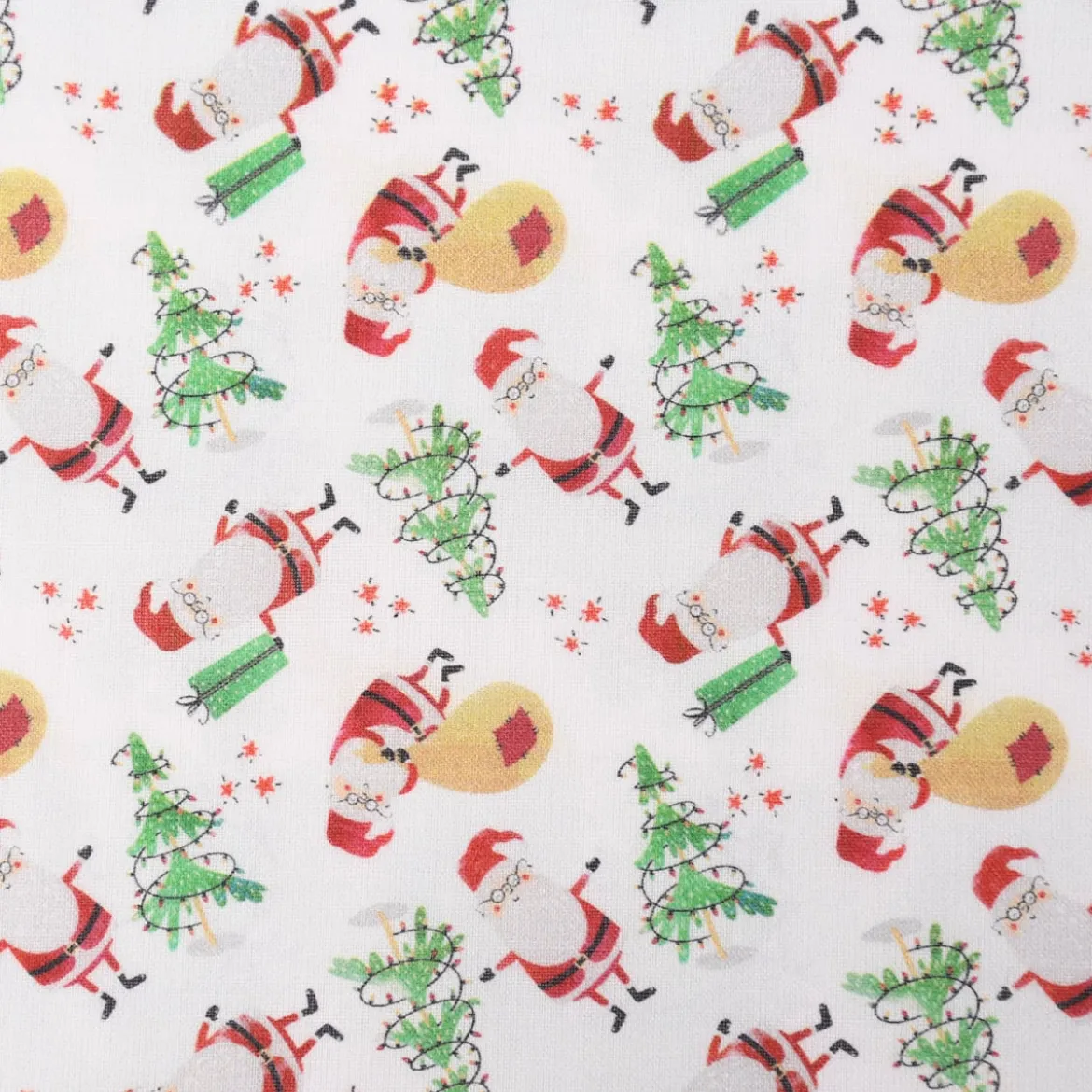 Baumwollstoff Digitaldruck Santa Claus Weihnachtsmann Christbaum weiß rot grün 1,50m Breite