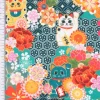 Baumwollstoff Digitaldruck MIYUKI Winkekatze Blumen türkis bunt 1,5m Breite