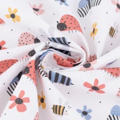 Baumwollstoff Digitaldruck Patchworkstoff Schmetterlinge Bienen Marienkäfer Blumen weiß bunt 1,40m Breite