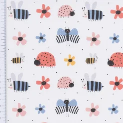 Baumwollstoff Digitaldruck Patchworkstoff Schmetterlinge Bienen Marienkäfer Blumen weiß bunt 1,40m Breite