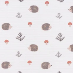 Baumwollstoff Digitaldruck Patchworkstoff Igel Pilze Tannenzweige gestreift braun beige rot 1,40m Breite