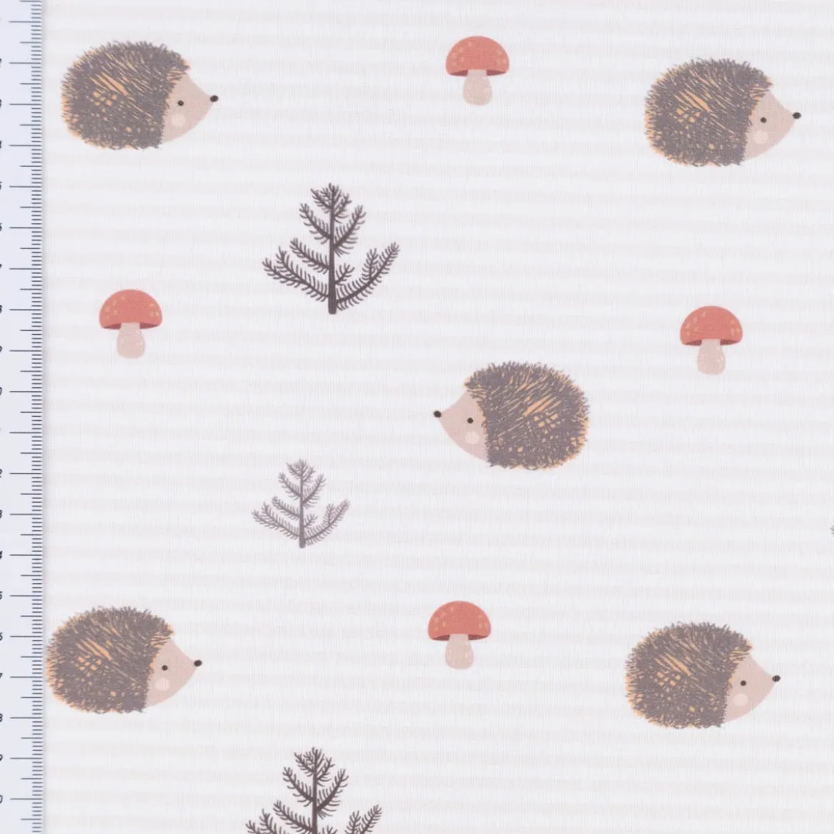 Baumwollstoff Digitaldruck Patchworkstoff Igel Pilze Tannenzweige gestreift braun beige rot 1,40m Breite