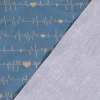 Baumwollstoff Digitaldruck Patchworkstoff Herzen Pulslinie blau gelb 1,40m Breite
