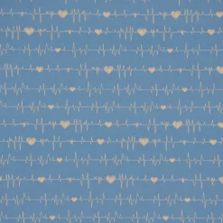 Baumwollstoff Digitaldruck Patchworkstoff Herzen Pulslinie blau gelb 1,40m Breite
