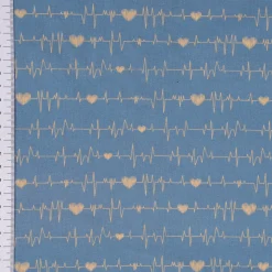Baumwollstoff Digitaldruck Patchworkstoff Herzen Pulslinie blau gelb 1,40m Breite