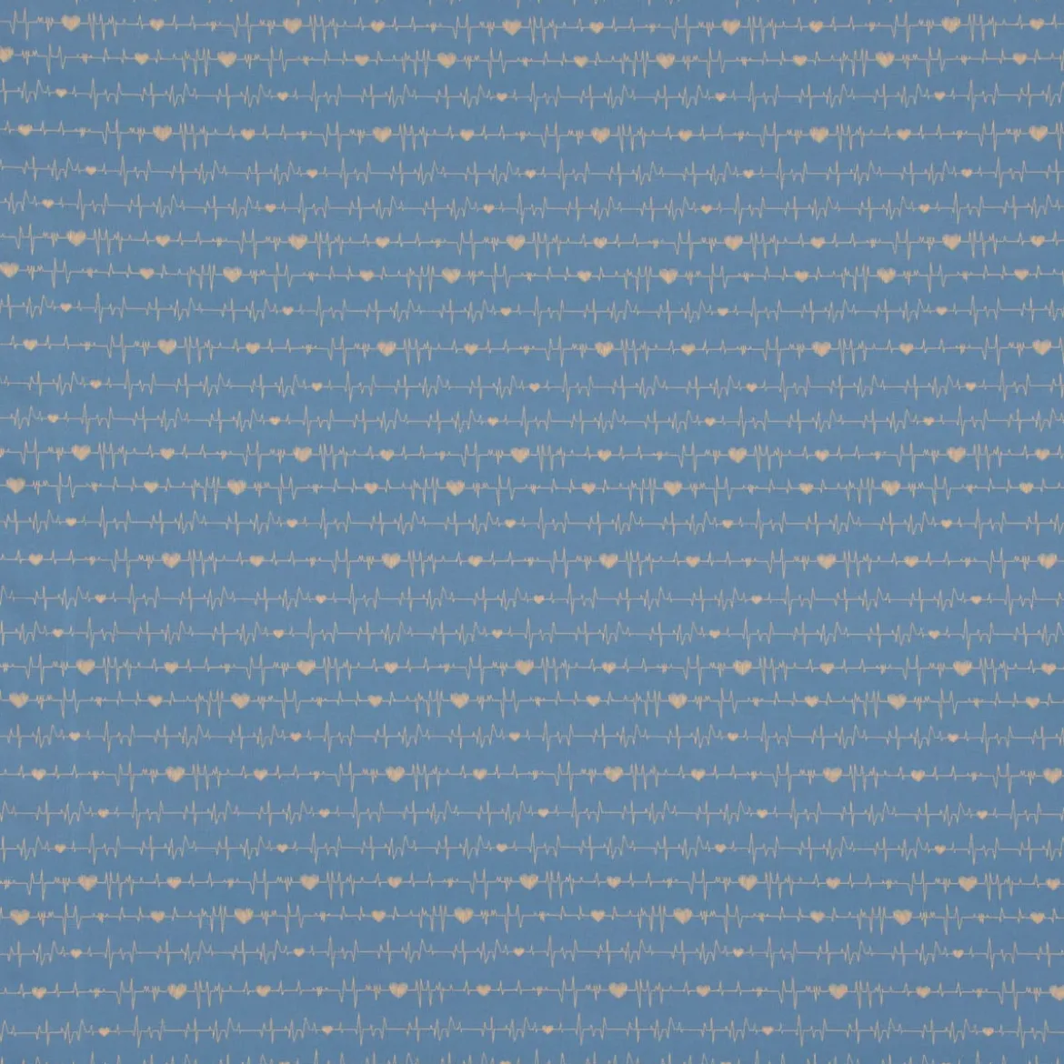 Baumwollstoff Digitaldruck Patchworkstoff Herzen Pulslinie blau gelb 1,40m Breite