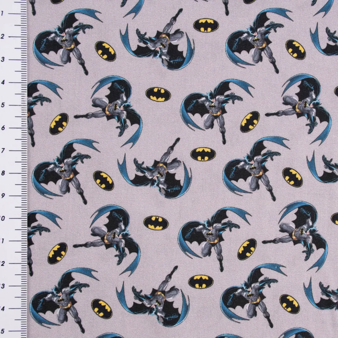 Baumwollstoff Digitaldruck Batman© grau schwarz blau gelb 1,5m Breite