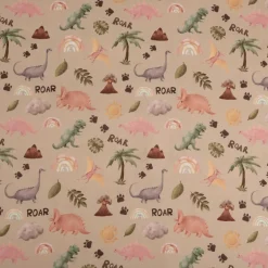 Baumwollstoff Dinosaurier Digitaldruck beige grün rosa 1,48m Breite