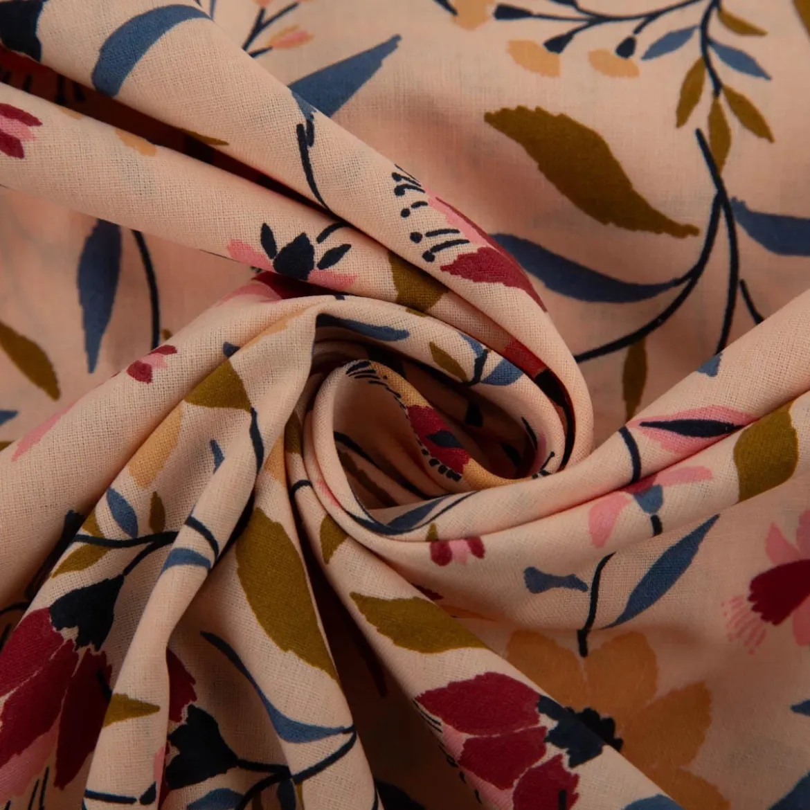 Baumwollstoff Evelyne floral pfirsich 1,47m Breite