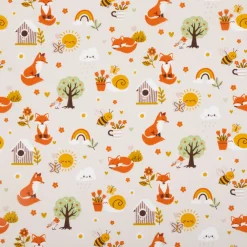 Baumwollstoff Füchse Bienen Blumen beige orange 1,40m Breite