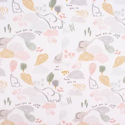 Baumwollstoff FICELLE Elefanten Bäume Herzen weiß grau rosa ocker grün 1,5m Breite