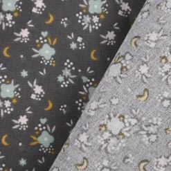 Baumwollstoff FLOMI Blümchen Blätter Sterne Pünktchen grau mint ocker 1,50m Breite