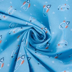 Baumwollstoff FUBOZ Rakete Galaxie Stern blau orange weiß 1,50m Breite