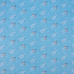 Baumwollstoff FUBOZ Rakete Galaxie Stern blau orange weiß 1,50m Breite