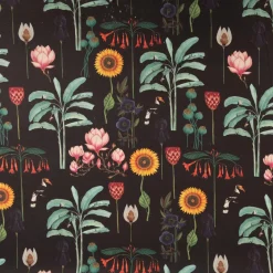 Baumwollstoff Halbpanama Blumen Palmenblätter schwarz bunt 1,40m Breite