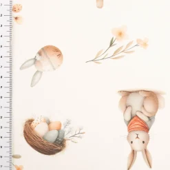 Baumwollstoff Halbpanama Osterhasen ecru beige apricot 1,40m Breite