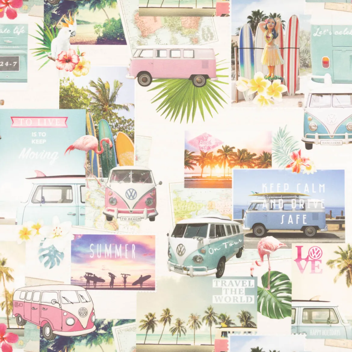 Baumwollstoff Halbpanama VW Bulli Summer Patch Pastell 1,40m Breite