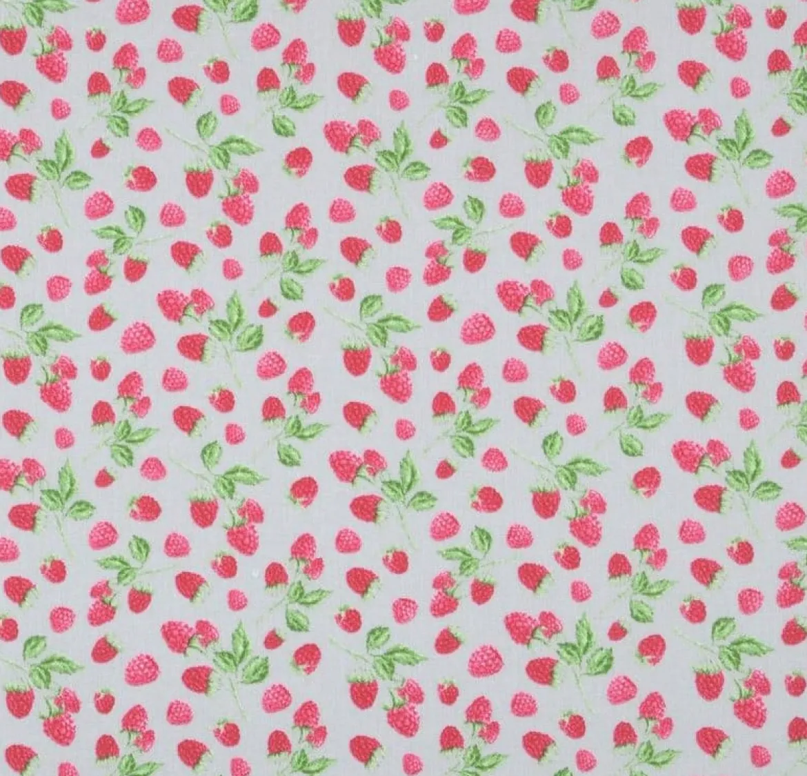Baumwollstoff Himbeeren hellgrau rosa 1,40m Breite