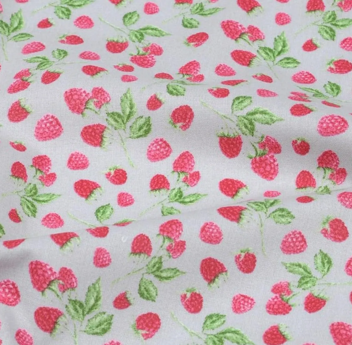 Baumwollstoff Himbeeren hellgrau rosa 1,40m Breite