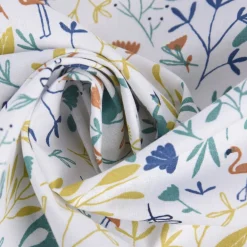 Baumwollstoff JINJUA Elefant Flamingo Vogel Blumen weiß türkis gelb orange blau 1,5m Breite