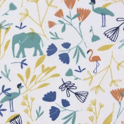 Baumwollstoff JINJUA Elefant Flamingo Vogel Blumen weiß türkis gelb orange blau 1,5m Breite