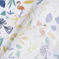 Baumwollstoff JINJUA Elefant Flamingo Vogel Blumen weiß türkis gelb orange blau 1,5m Breite