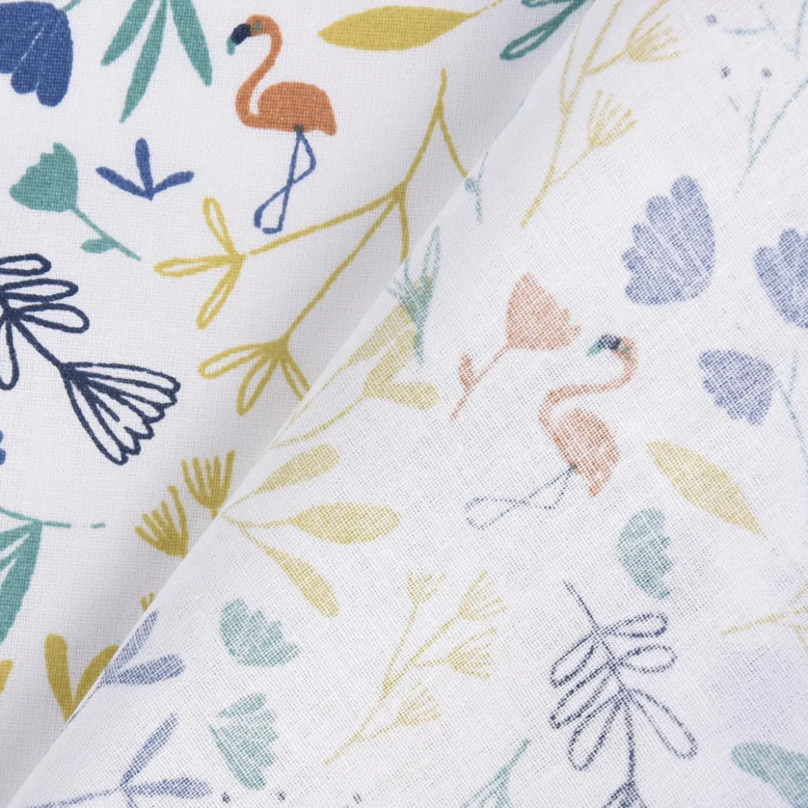 Baumwollstoff JINJUA Elefant Flamingo Vogel Blumen weiß türkis gelb orange blau 1,5m Breite