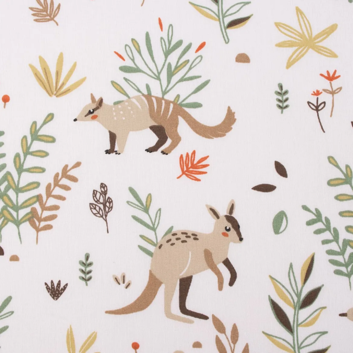 Baumwollstoff Kinderstoff Webware Tiere aus Australien weiß grün beige 1,47m Breite