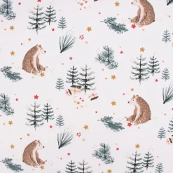 Baumwollstoff LUDWIG Weihnachten Tannenbaum Bär Geschenke weiß grün braun 1,5m Breite