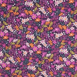 Baumwollstoff Maria Blüten lila orange grün 1,47m Breite