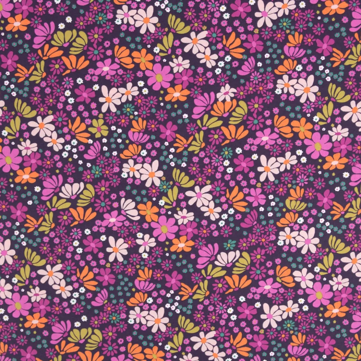 Baumwollstoff Maria Blüten lila orange grün 1,47m Breite