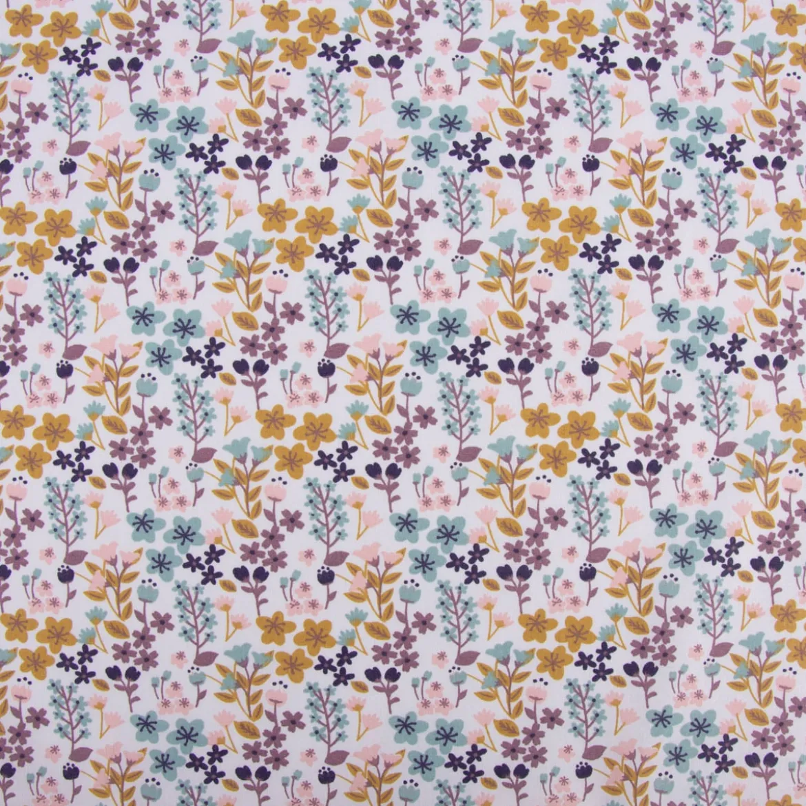 Baumwollstoff MILLY Blumen Sträucher weiß bunt 1,5m Breite