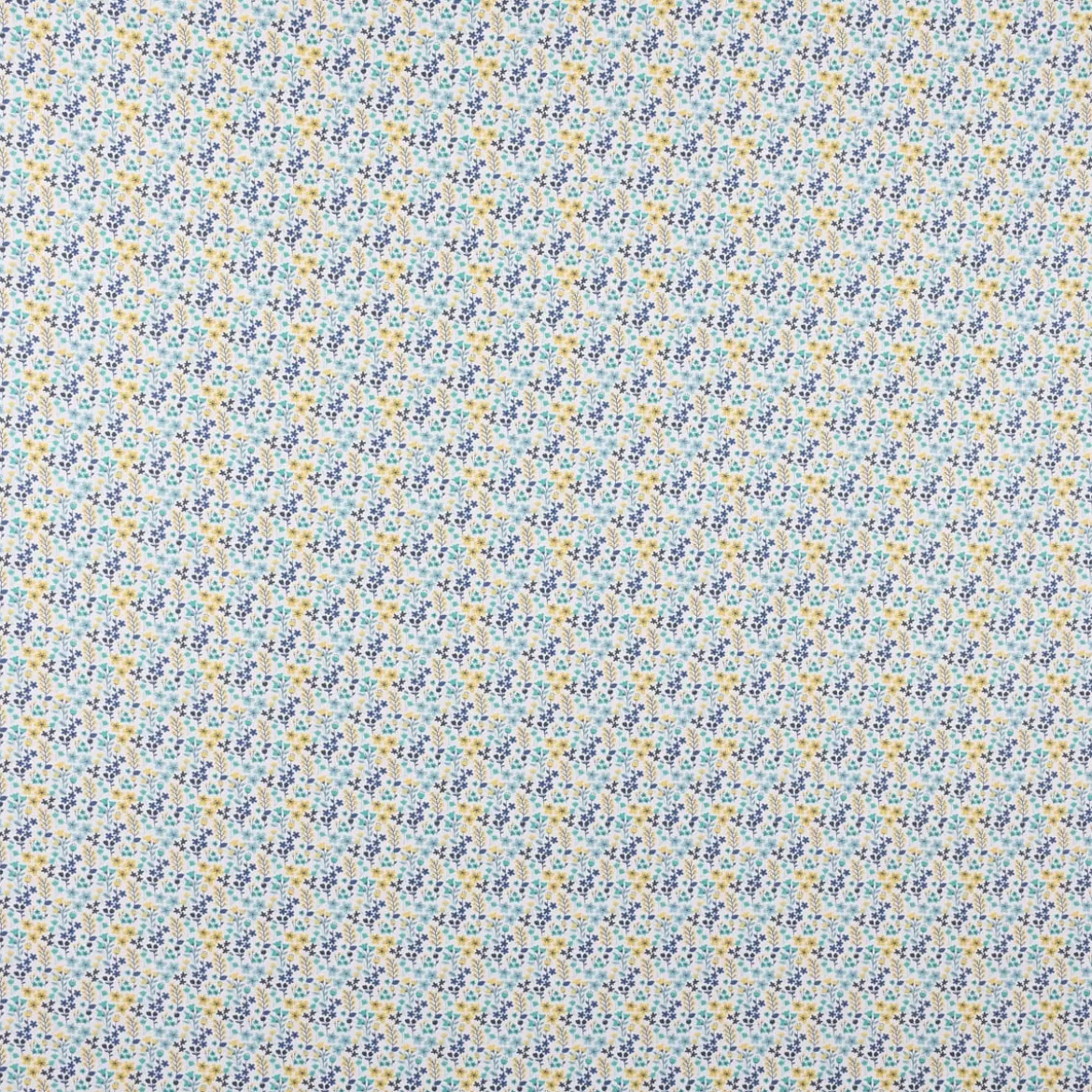 Baumwollstoff MILLY Blumen Sträucher weiß blau gelb 1,5m Breite