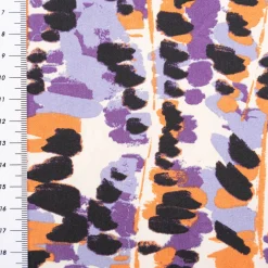 Baumwollstoff mit 40% Viskose abstrakt ecru orange lila schwarz 1,48m Breite