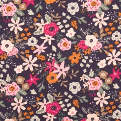Baumwollstoff Olga Blumen dunkelblau rosa 1,47m Breite