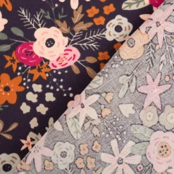 Baumwollstoff Olga Blumen dunkelblau rosa 1,47m Breite