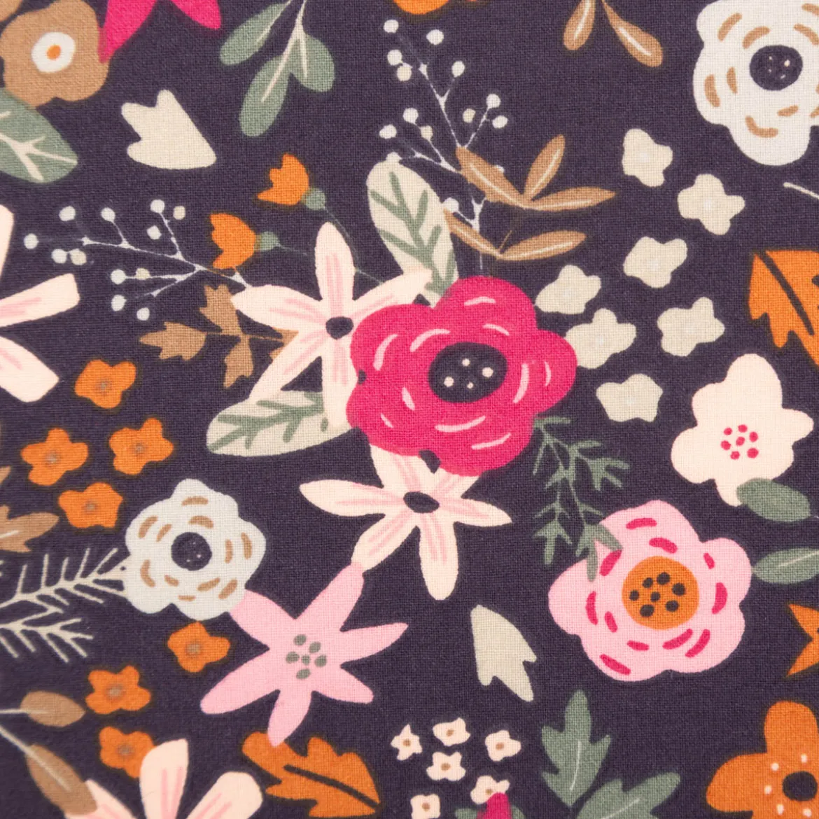 Baumwollstoff Olga Blumen dunkelblau rosa 1,47m Breite