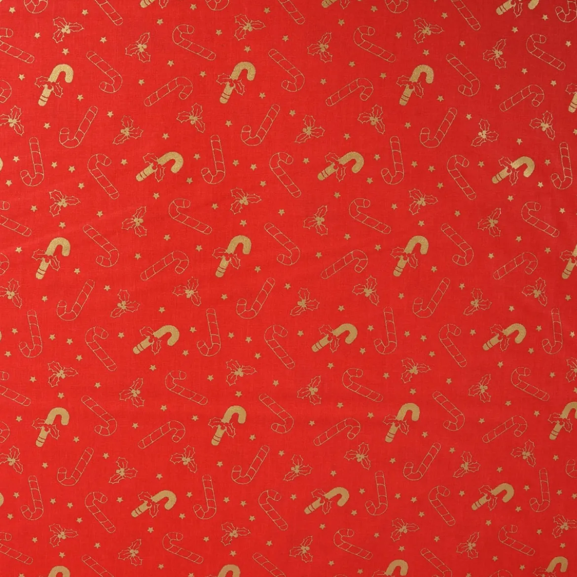Baumwollstoff Organic Bio Popeline Weihnachten Zuckerstange rot gold 1,50m Breite