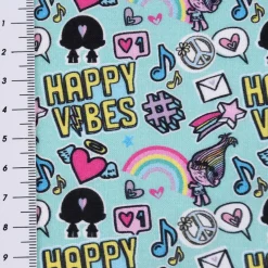 Baumwollstoff Organic Bio Popeline Trolls Happy Vibes türkis 1,50m Breite