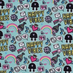 Baumwollstoff Organic Bio Popeline Trolls Happy Vibes türkis 1,50m Breite