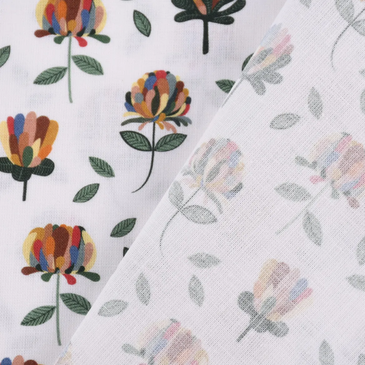 Baumwollstoff Organic Bio Popeline Blume mit bunten Blüten weiß bunt 1,50m Breite