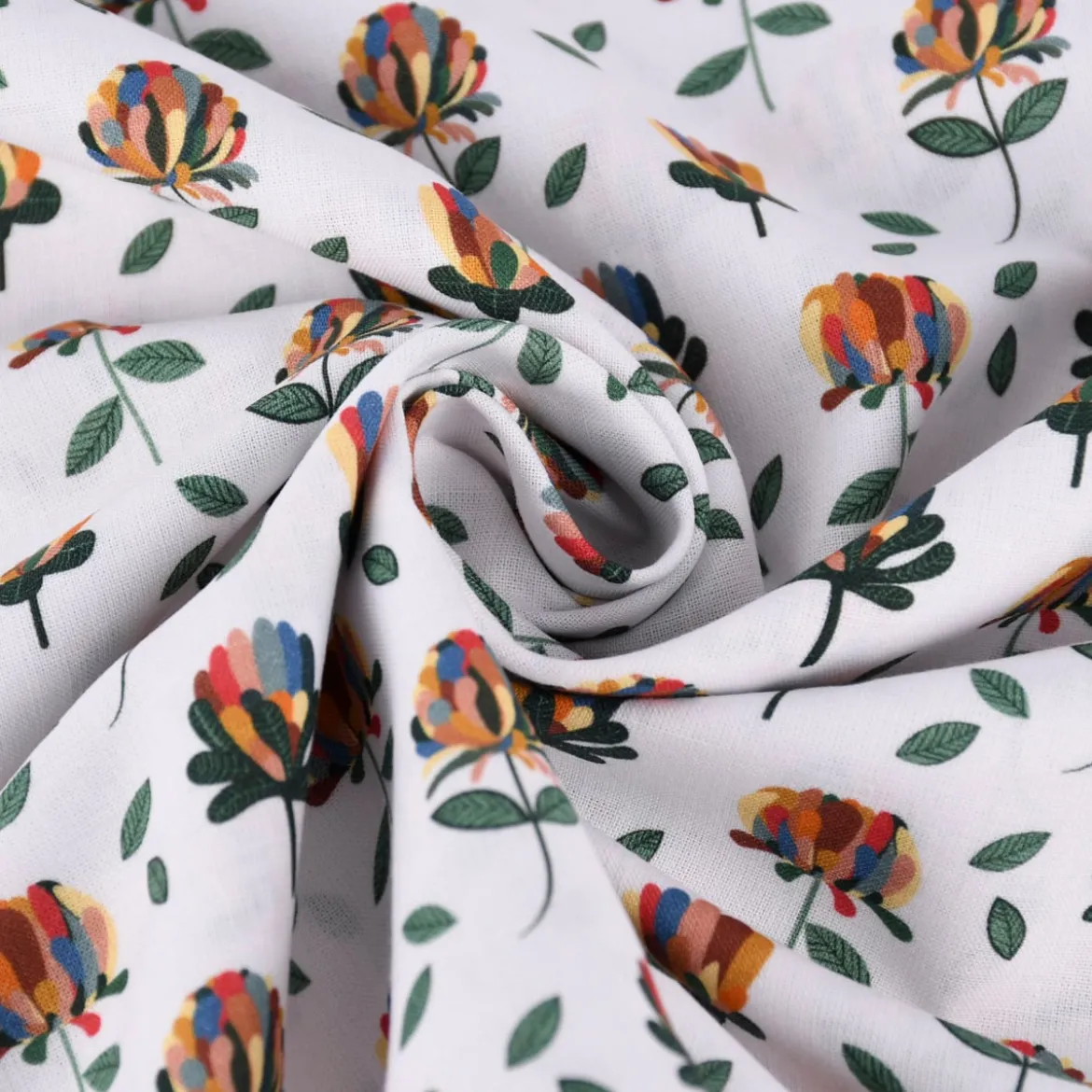 Baumwollstoff Organic Bio Popeline Blume mit bunten Blüten weiß bunt 1,50m Breite