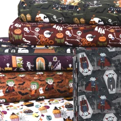 Baumwollstoff Organic Bio Popeline Halloween Frankenstein Monster braun grün orange 1,50m Breite
