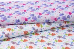 Baumwollstoff Palmenblätter Herbstblätter weiß blau grün orange rosa 1,4m Breite